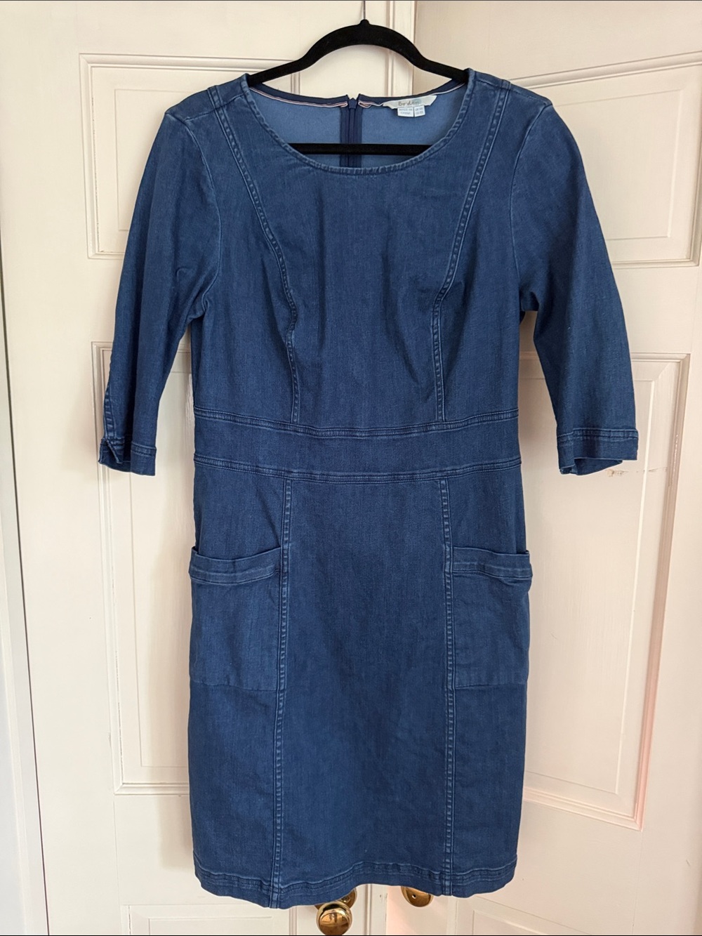 Boden Corrine Denim Shift Dress with Pockets Stretch 10L